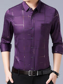 [PAGUE 3 LEVE 5] Camisa Manga Longa Casual European em Seda Gelo e Poliéster + BRINDES: Cinto, Carteira e Relógio
