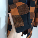 Casaco Feminino Xadrez de Inverno em Tricô com Manga Longa