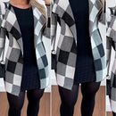 Casaco Feminino Xadrez de Inverno em Tricô com Manga Longa