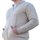 Casaco Masculino de Lã Tricot com Zíper e Bolsos