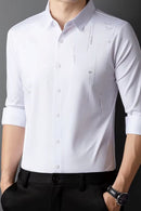 [PAGUE 3 LEVE 5] Camisa Manga Longa Casual Hector em Seda Gelo e Poliéster + BRINDE: Cinto de Couro