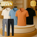 [PAGUE 3 LEVE 4] Camisa Polo Casual em Malha Sem Costura de Seda Gelo e Elastano + BRINDES: 2 Calças Alfaiataria e Cinto