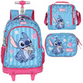 Kit Mochila Rodinhas Stitch Lancheira e Estojo